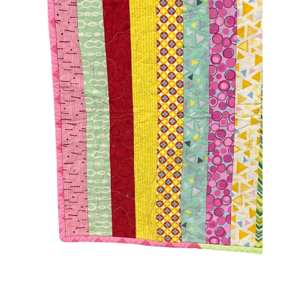 Handmade Multi Color Jelly Roll Strip Quilt 34x40 Baby Blanket Lap Throw